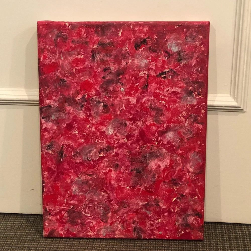 HANDCRAFTED RED, CREAM, BLACK & SILVER ABSTRACT ART PAINTING 9